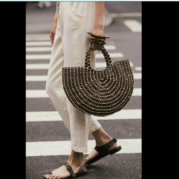 Free People All Wood Half Moon Beaded Lined Bag - Picture 3 of 7